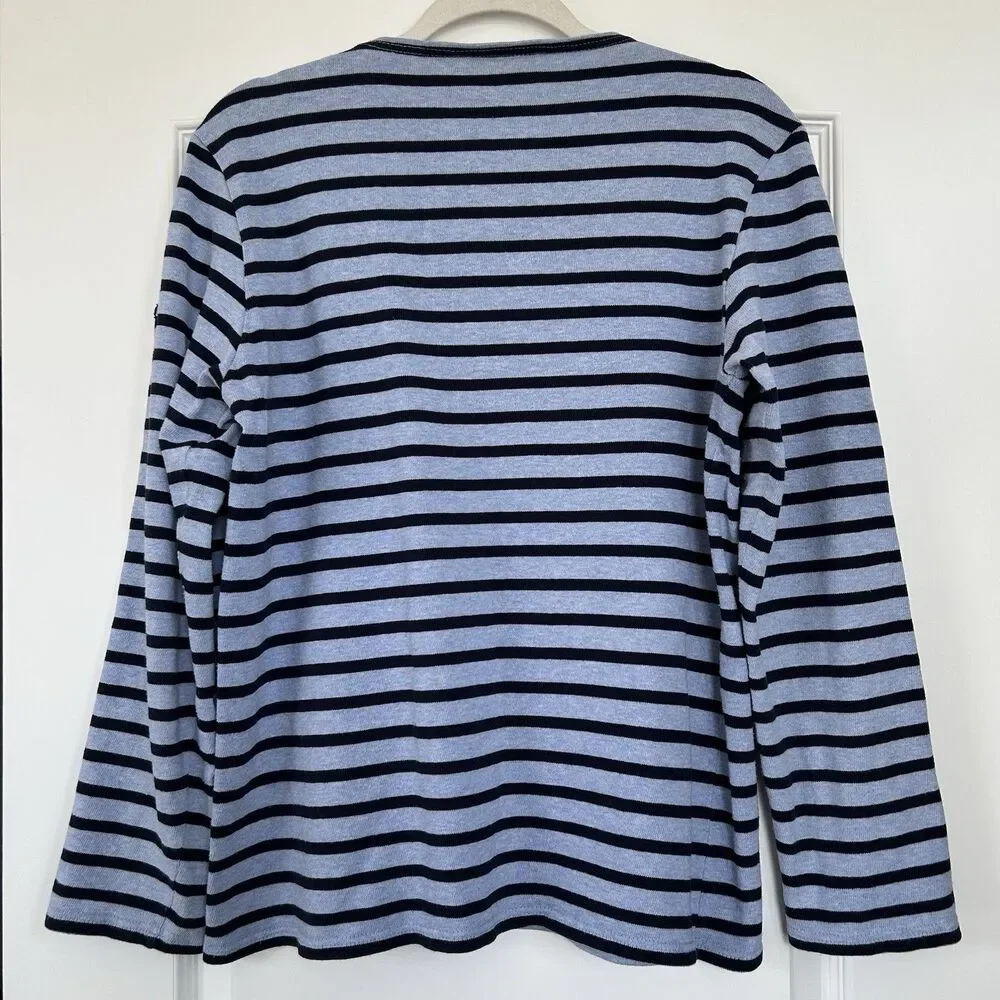 Saint James Top Womens Breton Blue Striped M Boatneck Long Sleeve Preppy France - Picture 5 of 12